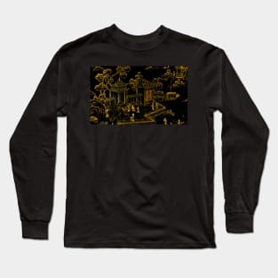 black and gold oriental silk pagodas Long Sleeve T-Shirt